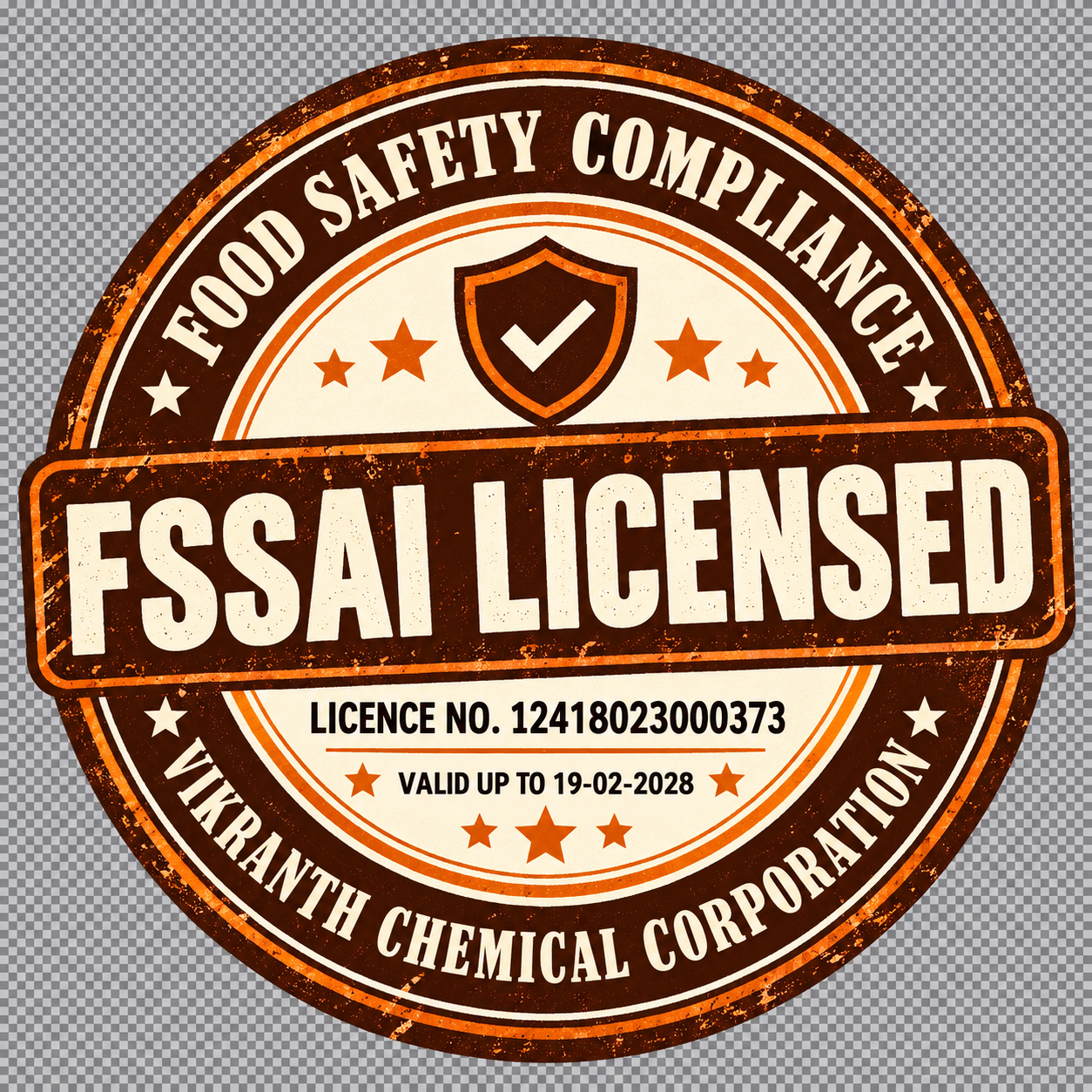 FSSAI licensed food safety compliance badge for Vikranth Chemical Corporation