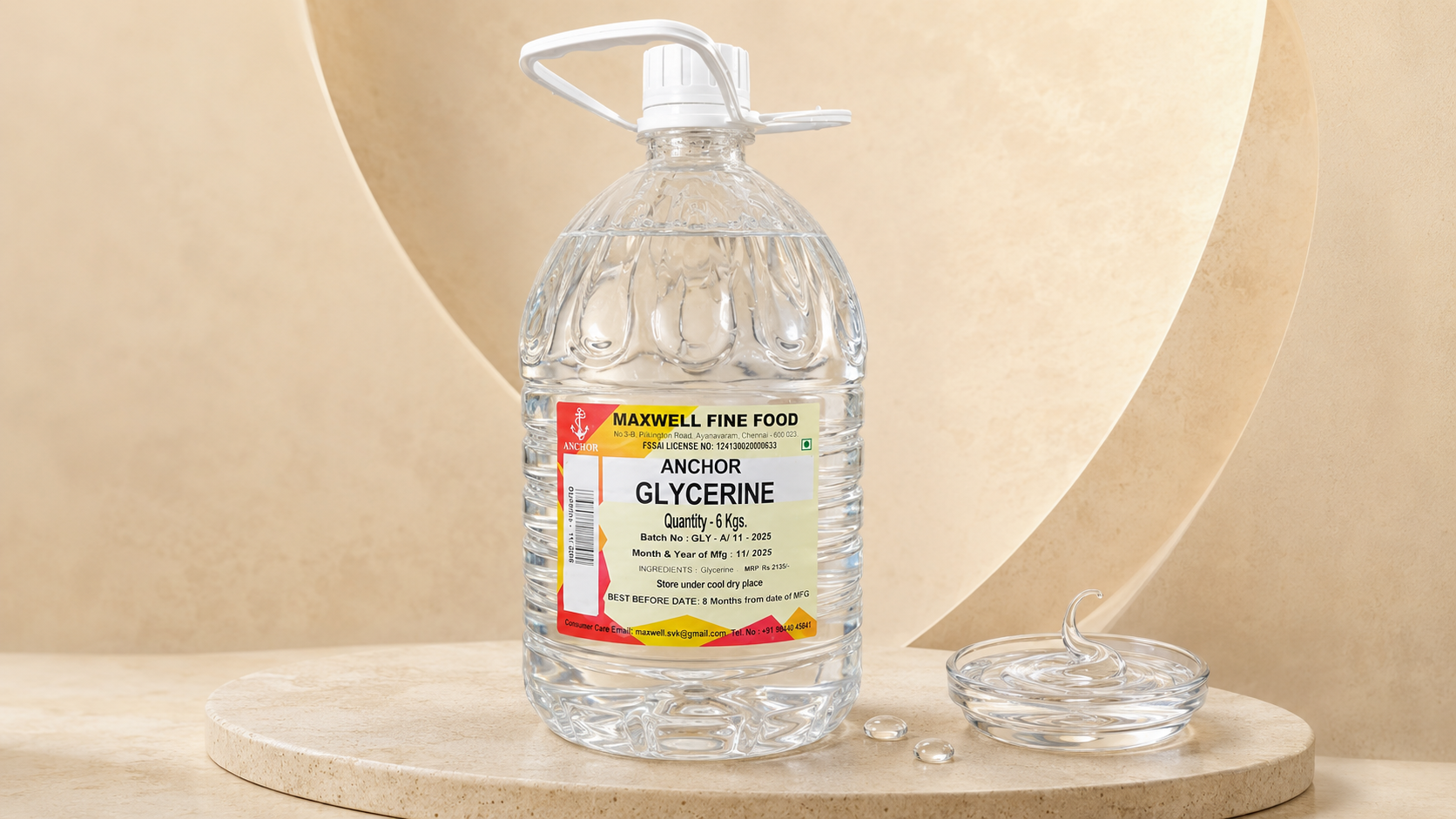 Refined Glycerine for commercial food production