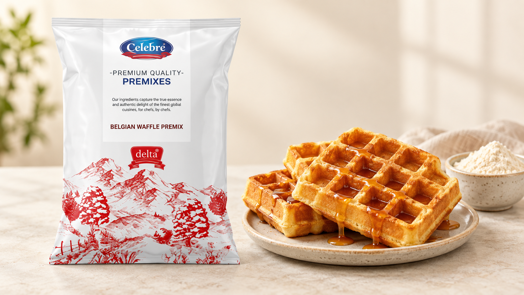 Belgium Waffle Premix for commercial food production
