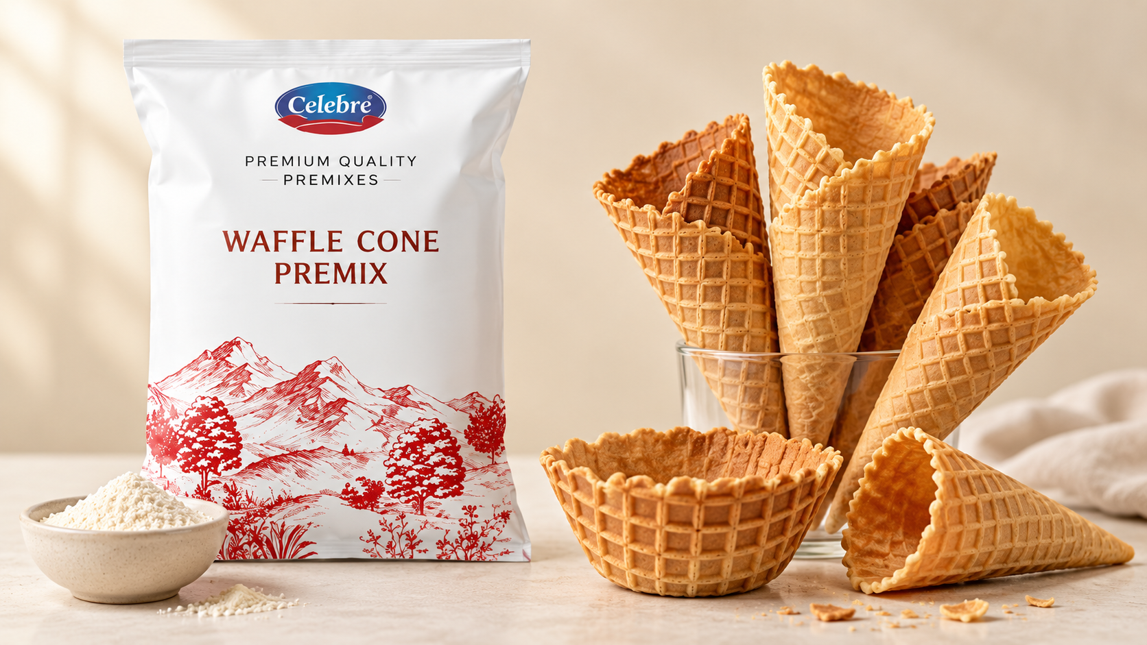Waffle Cone Premix for commercial food production