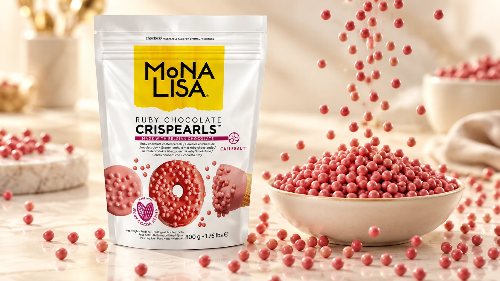 Ruby Chocolate Coated Cereals for commercial food production