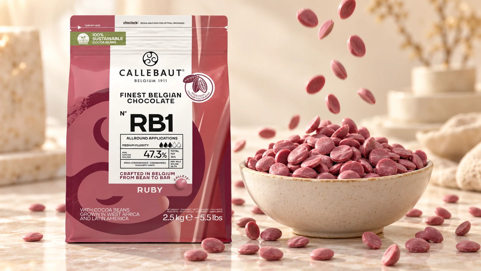 Ruby Chocolate (47.3%) for commercial food production